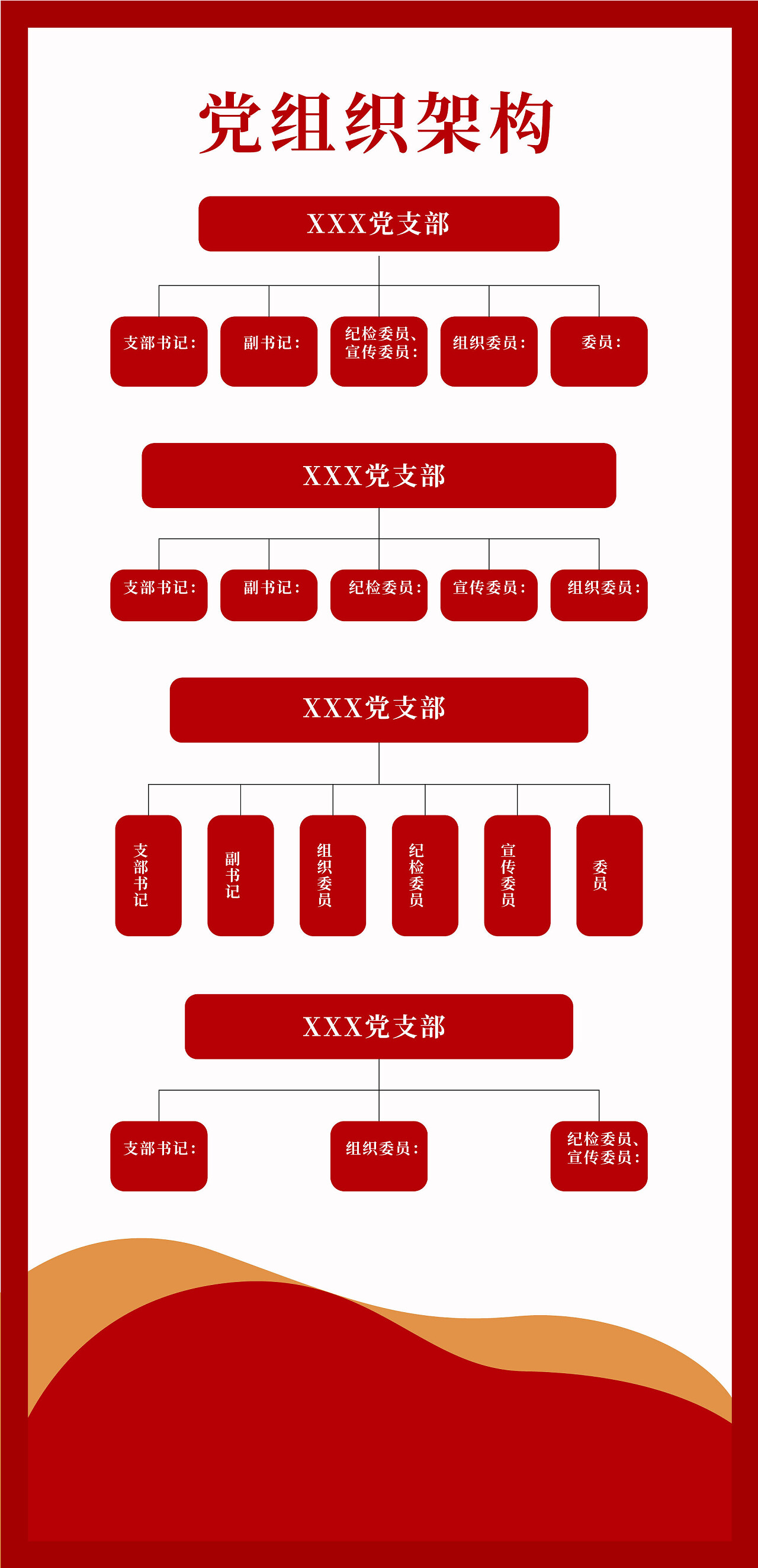 红色企业组织架构图背景展板常规